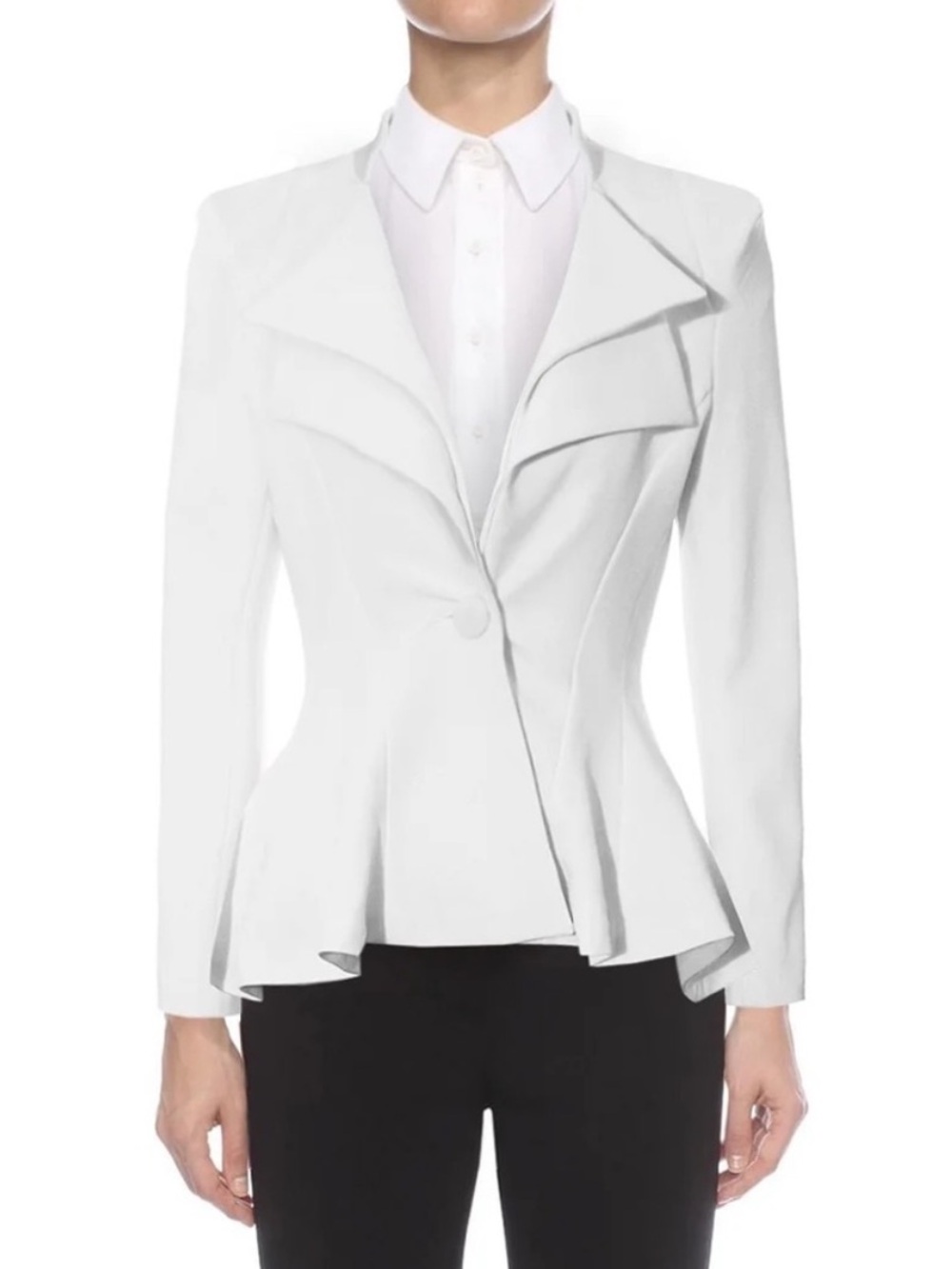 Noir Lord & Taylor White Double Lapel Peplum Ponte Office Blazer Jacket L NWT